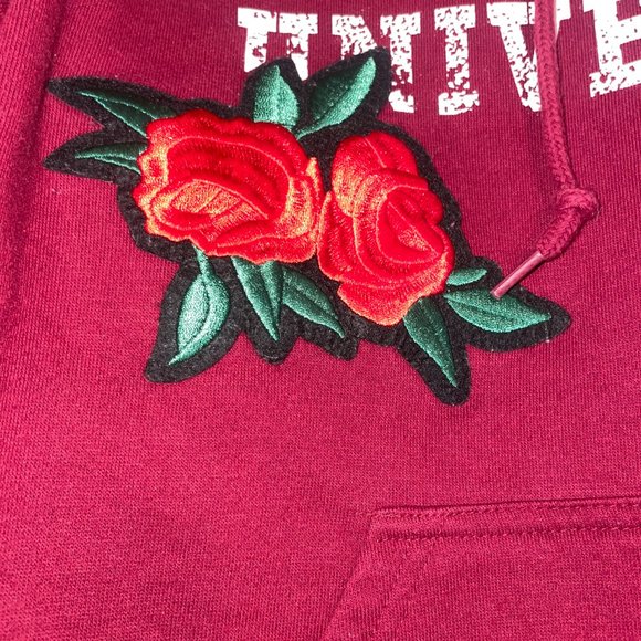 forever 21 (m) burgundy floral embroidered Harvard university hoodie - Picture 3 of 9